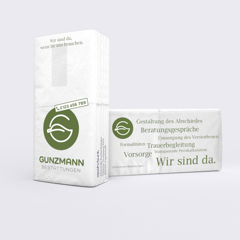 taschentuecher mit logo fuer bestatter - guenstig und personalisierbar