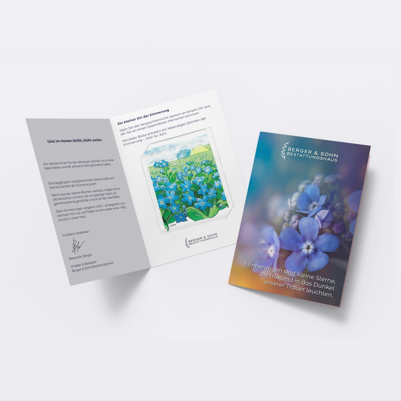 Individuell gestaltete Karten mit Logo und Blumensamen Tütchen