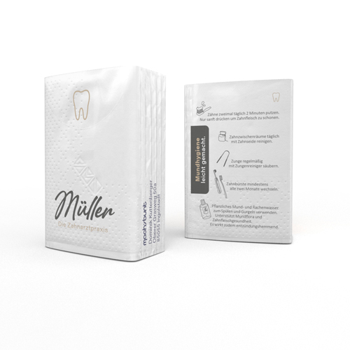 Werbe-Taschentücher mit Zahnarzt-Logo – Praktisches Giveaway für Patienten & Praxen