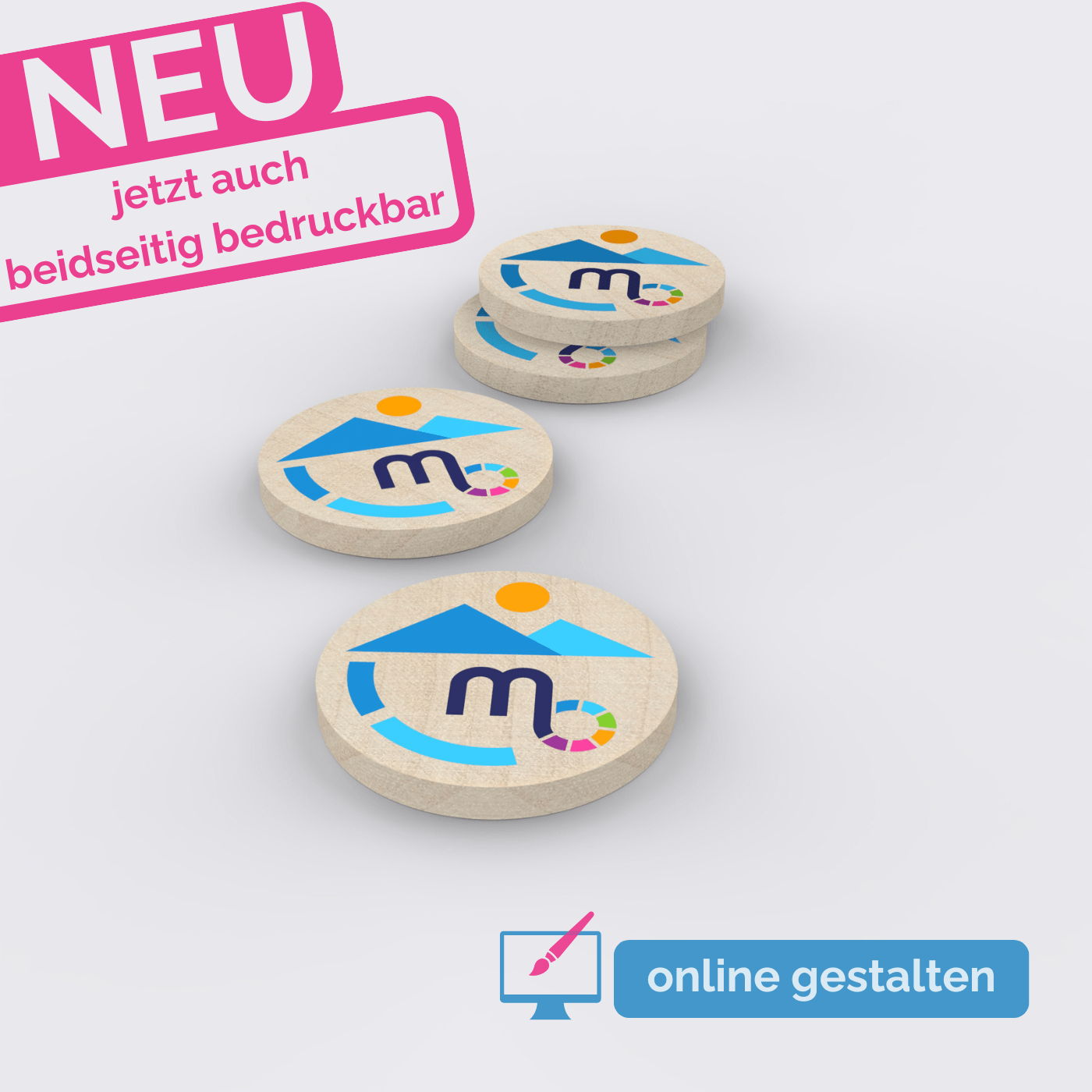 Holz Einkaufswagenchips individuell beidseitig bedrucken lassen
