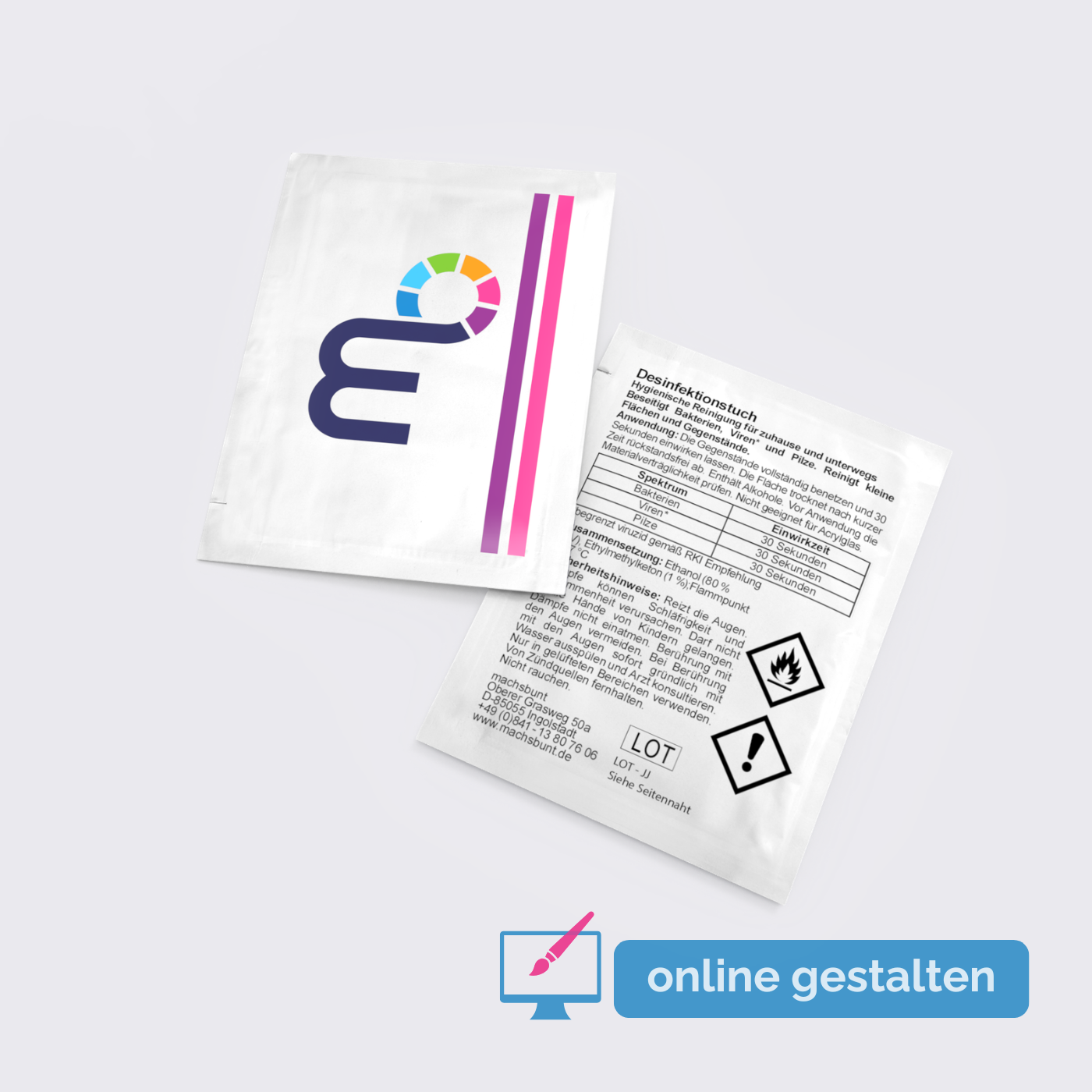 Logo auf Desinfektionstuecher drucken lassen - ab 100 Stück und Versandkostenfrei