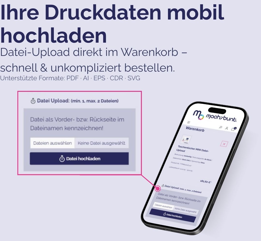 Werbemittel und bedruckte Taschentücher mit eigenem Logo per Upload bestellen