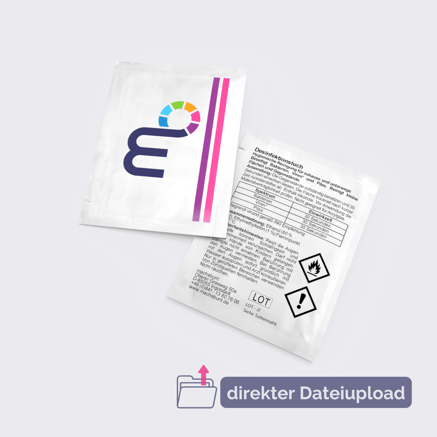 Bedruckte Desinfektionstücher mit eigenem Logo, das hygienische give-away für Messen und alle Branchen