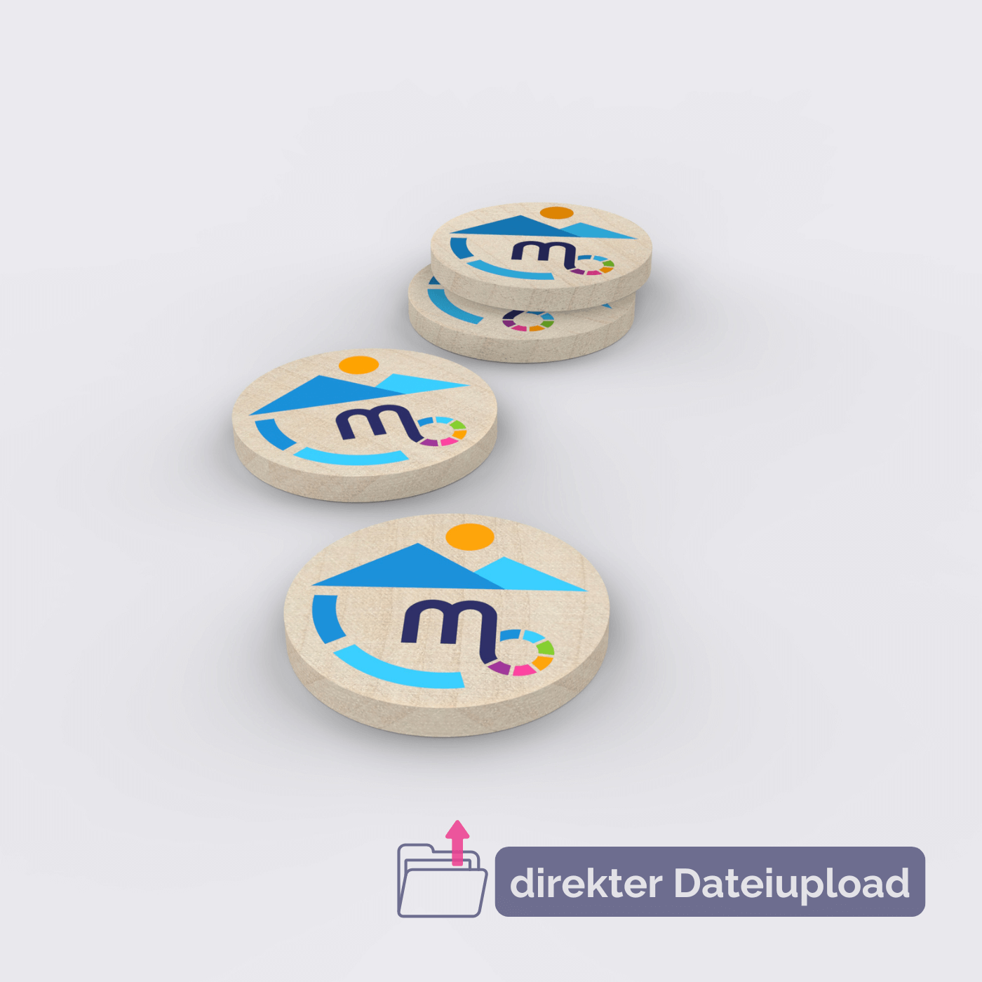 Einkaufswagenchips aus Holz mit Logo bedruckt - als give away und Werbeartikel