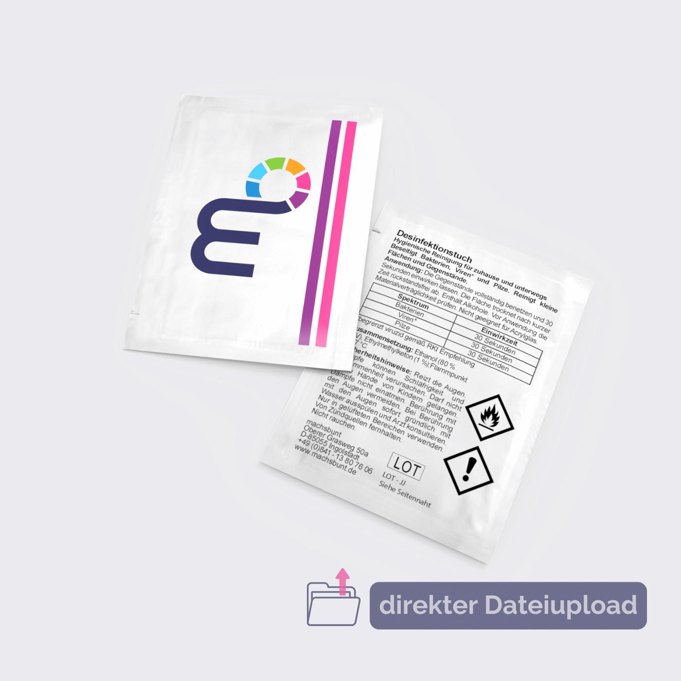 Bedruckte Desinfektionstücher mit eigenem Logo, das hygienische give-away für Messen und alle Branchen