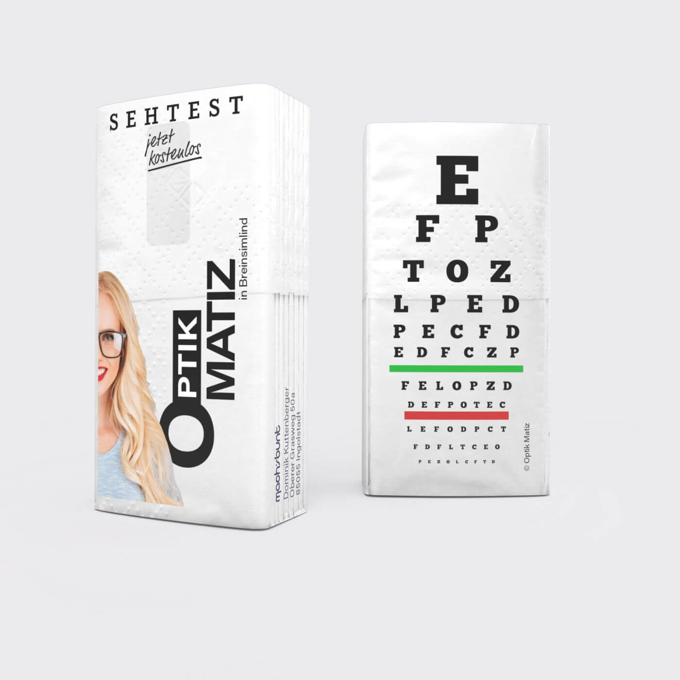 bedruckte Werbetaschentücher für alle Branchen geeignet - Beipiel Optiker