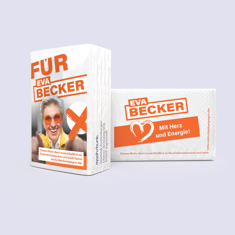 Mini-Wahlwerbe-Taschentücher mit Kandidatenbild & Wahl-Slogan – Individuell bedruckt