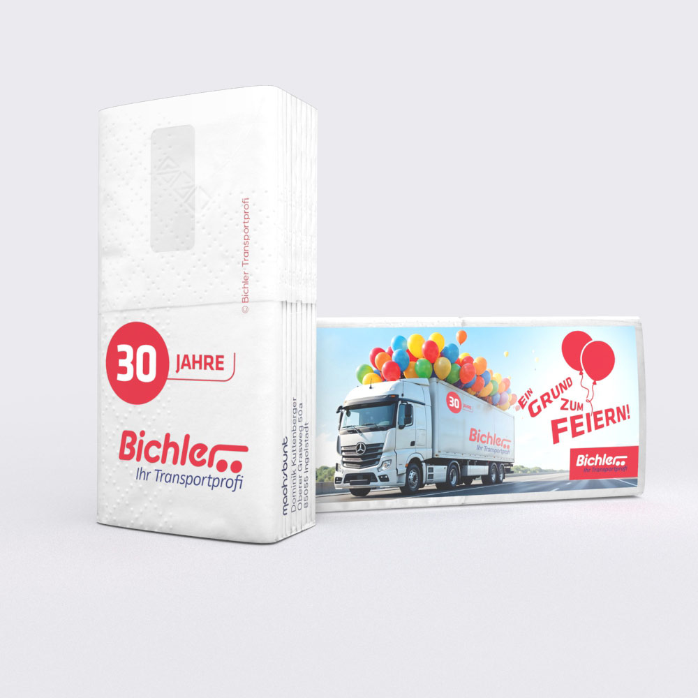 werbe-taschentücher mit speditions-logo - praktisches werbemittel für logistikfirmen