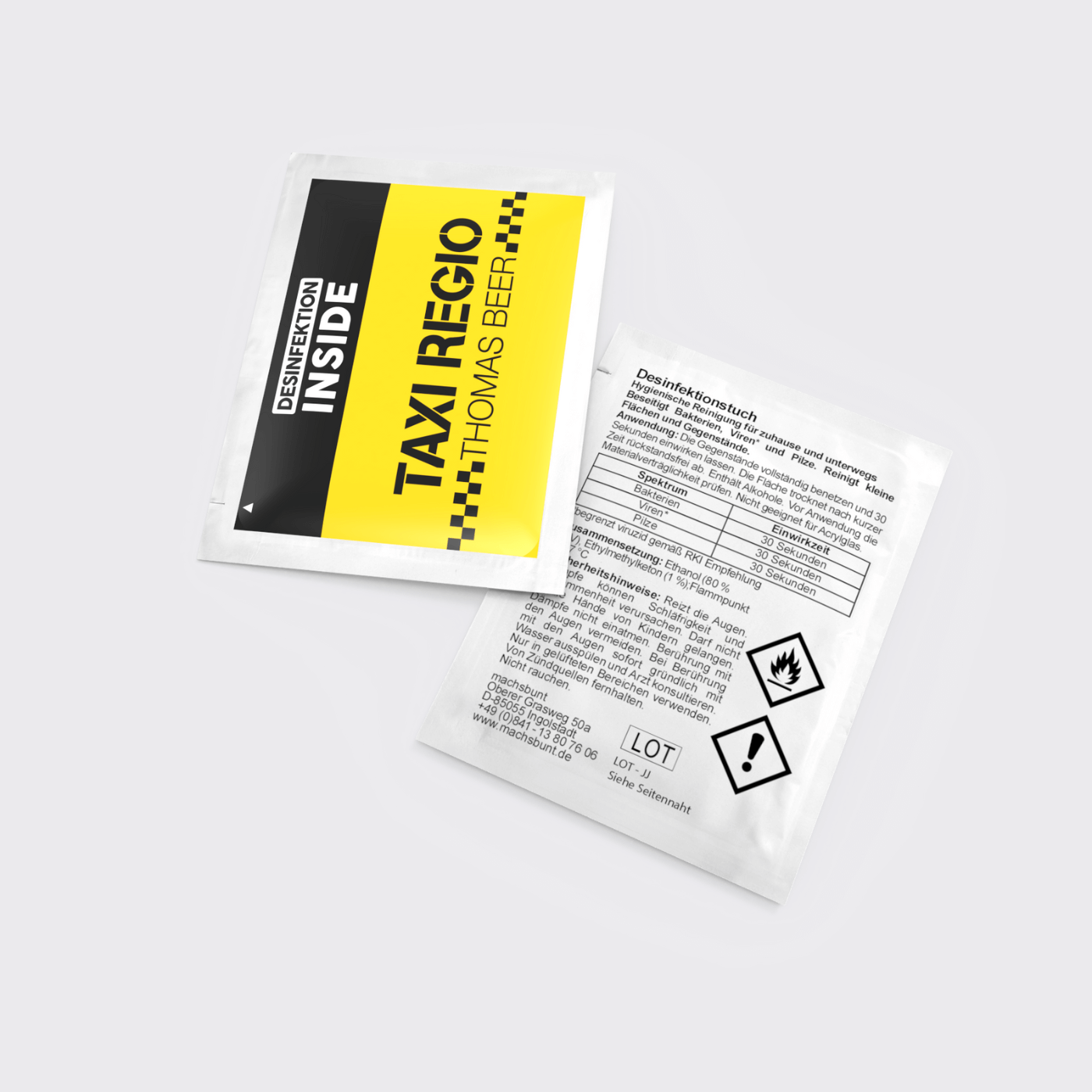 Bedruckte Desinfektionstücher mit eigenem Logo für Kunden