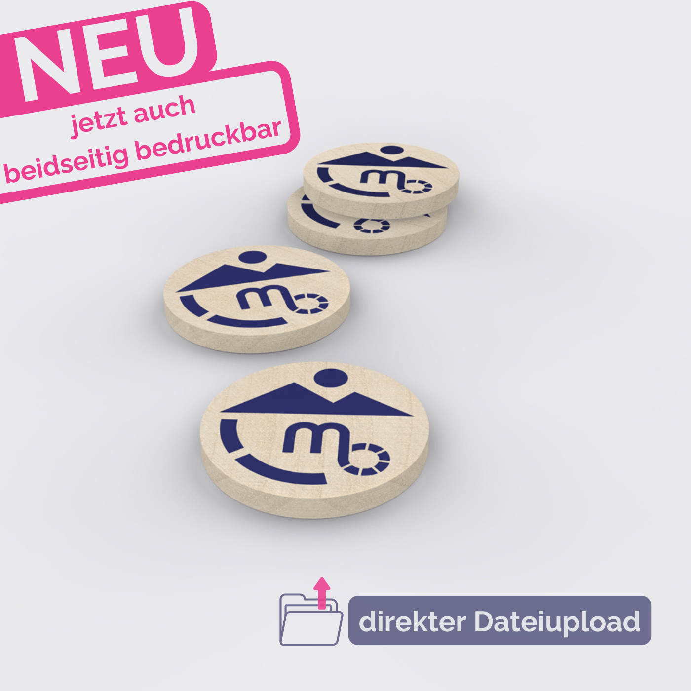 Beidseitig bedruckbare Pfandmarken aus Holz individuell gestalten