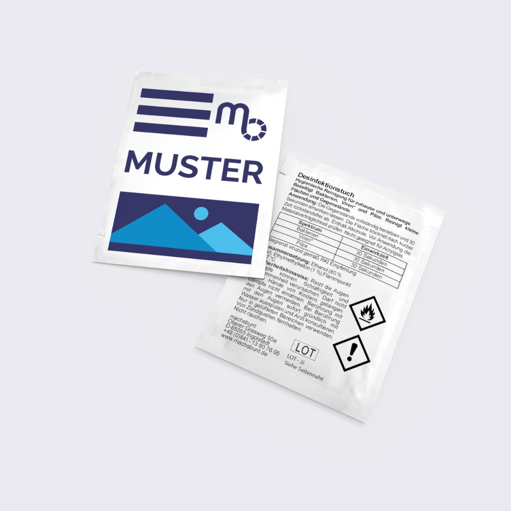Kostenloses Muster bedruckbarer Desinfektionstücher bestellen