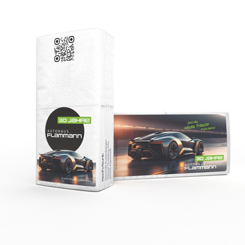 Werbe-Taschentücher mit Autohaus-Logo – Praktisches Giveaway für Kunden & Probefahrten