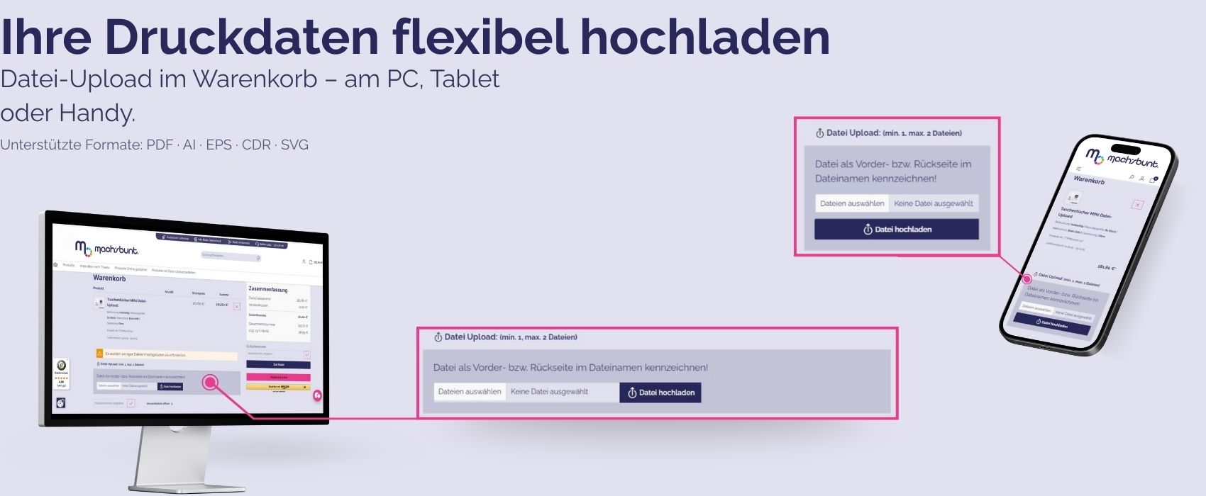 Druckdaten hochladen und bedruckte Werbeartikel oder Taschentücher mit Logo bestellen