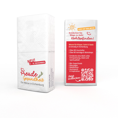 bedruckte werbe-taschentücher für gesundheitsmesse - praktisches messe-giveaway