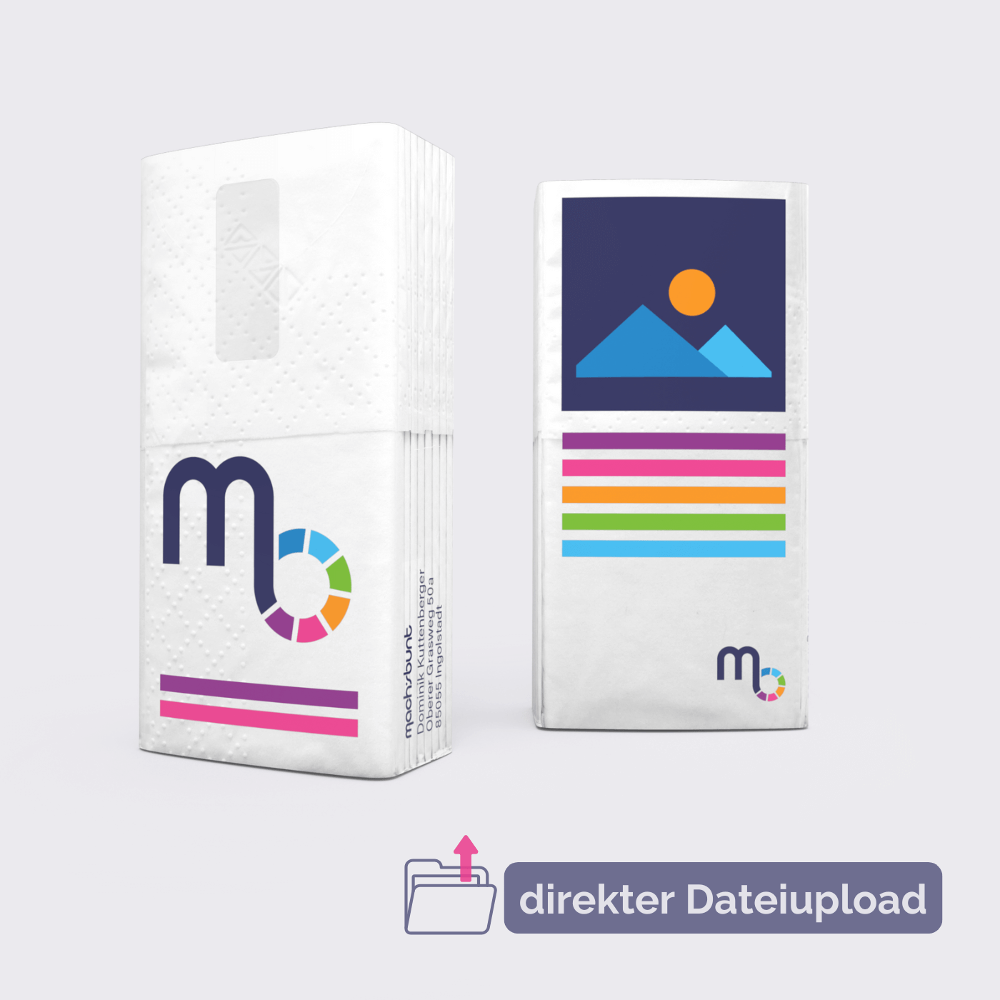 Taschentücher als Werbeartikel mit eigenem Logo über Dateiupload bedrucken lassen