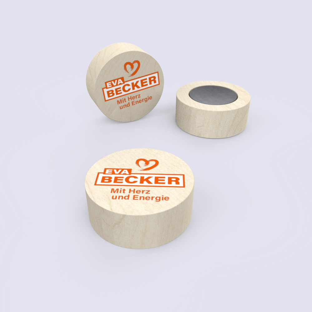 bedruckter holzmagnet mit partei-logo - nachhaltige wahlwerbung für kampagnen