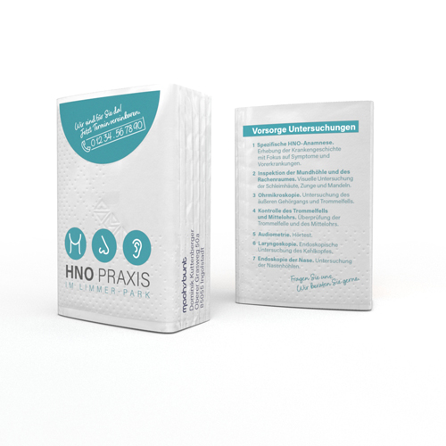 Werbe-Taschentücher mit Praxis-Logo – Hygienisches Giveaway für Patienten & Wartezimmer