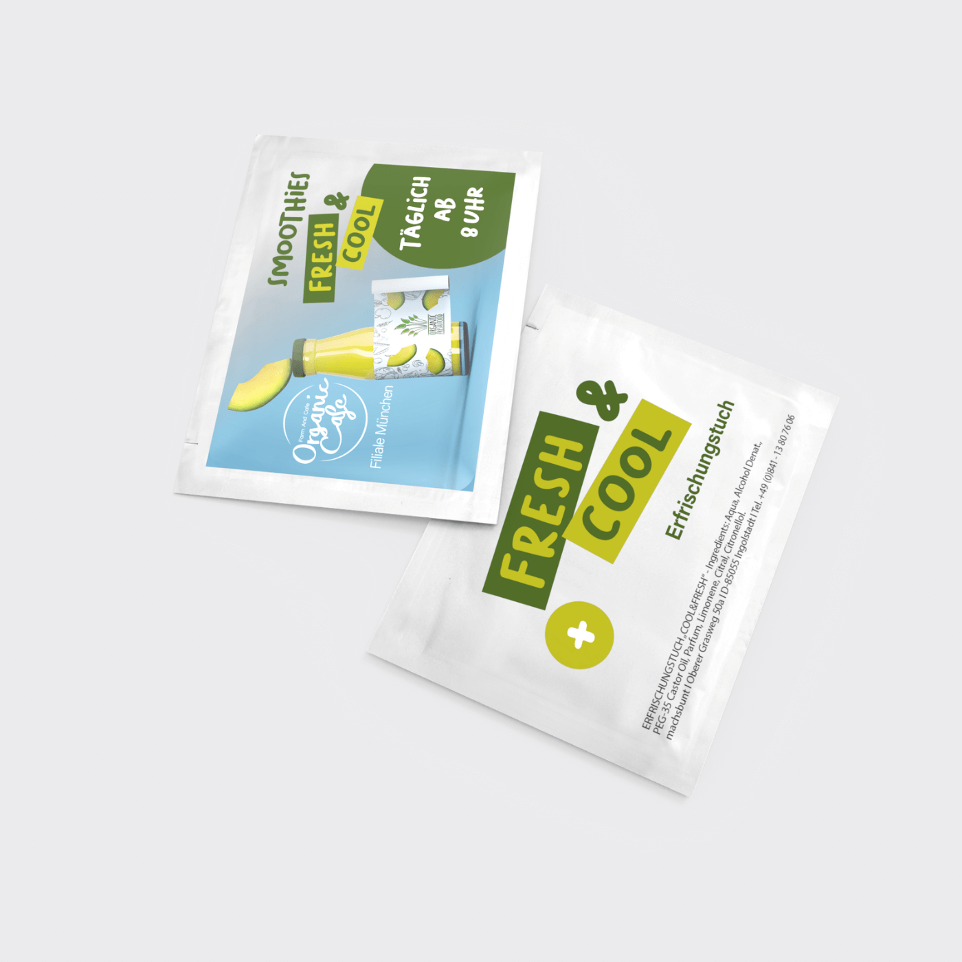 Erfrischungstuch mit cool&fresh Duft als Kundengeschenk und give-away für Messen
